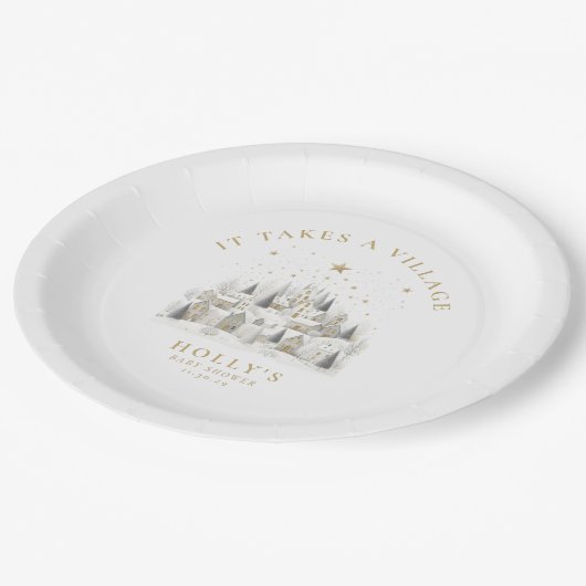 Assiettes En Carton It Takes a Village Snowy Whimsical Baby Shower (Angle)