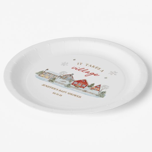 Assiettes En Carton It Takes a Village Snowy Winter Baby Shower (Angle)