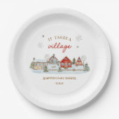 Assiettes En Carton It Takes a Village Snowy Winter Baby Shower (Devant)