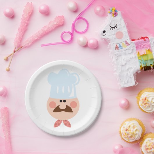 Assiettes En Carton Italian Chef Face with Mustache and Hat (Fête)
