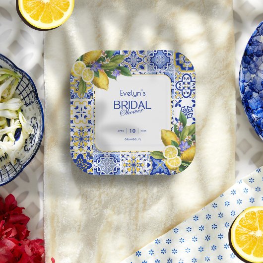 Assiettes En Carton Italian Mosaic Blue Tile Lemons Bridal Shower