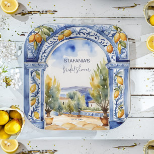 Assiettes En Carton Italien Bleu carreaux arc citrons nuptiale douche
