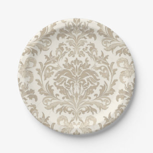 Assiettes En Carton Ivoire Élégance Baroque Damassé Classique Antique