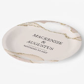 Assiettes En Carton Ivory Agate & Gold Parties scintillant mariée et M (Angle)