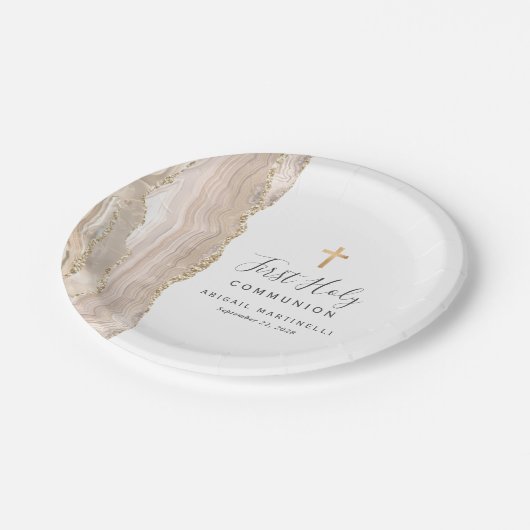 Assiettes En Carton Ivory Agate Parties scintillant d'or Première comm (Angle)