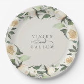 Assiettes En Carton Ivory Bloom | Mariage fleuri personnalisé (Devant)