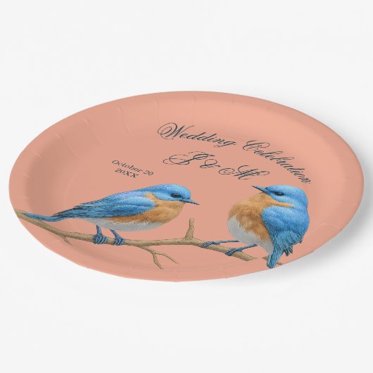 Assiettes En Carton Ivory Pastel Lovebirds Romantique Bluebirds Mariag (Angle)