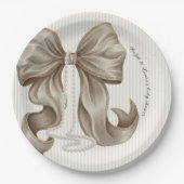 Assiettes En Carton Ivory Striped Bow Baby Shower  (Devant)
