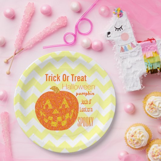 Assiettes En Carton Jack-o'-lantern Halloween Chevron Parti Citrouille (Fête)