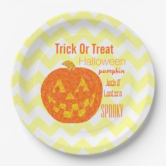 Assiettes En Carton Jack-o'-lantern Halloween Chevron Parti Citrouille (Devant)