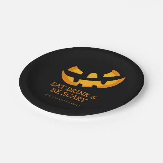 Assiettes En Carton Jack-O-Lantern Mangez Boire et soyez effrayants (Angle)