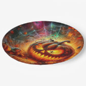 Assiettes En Carton Jack-o-lanterne déplaisant et araignées (Angle)