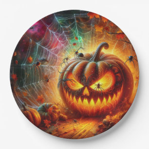 Assiettes En Carton Jack-o-lanterne déplaisant et araignées