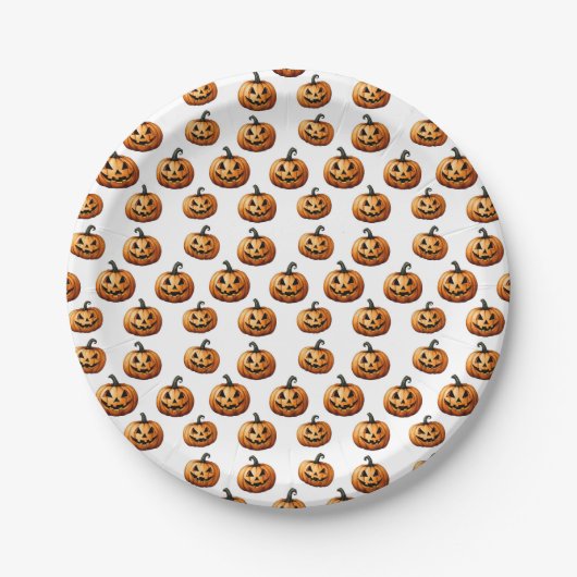 Assiettes En Carton Jack O'Lanterns sur blanc (Devant)