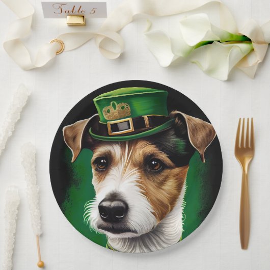 Assiettes En Carton Jack Russell Chien en robe de fête St. Patrick (Mariage)