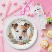 Assiettes En Carton Jack Russell Christmas Wreath Festive Pup (Fête)