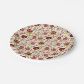 Assiettes En Carton Jacobean Floral Pattern Rouge Rose Gold Crème (Angle)