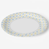 Assiettes En Carton Jacquard bleu et jaune (Angle)