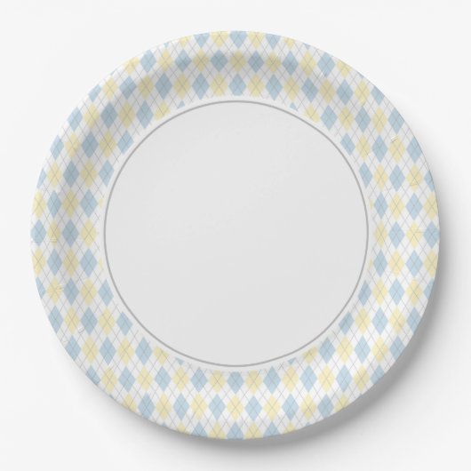 Assiettes En Carton Jacquard bleu et jaune (Devant)
