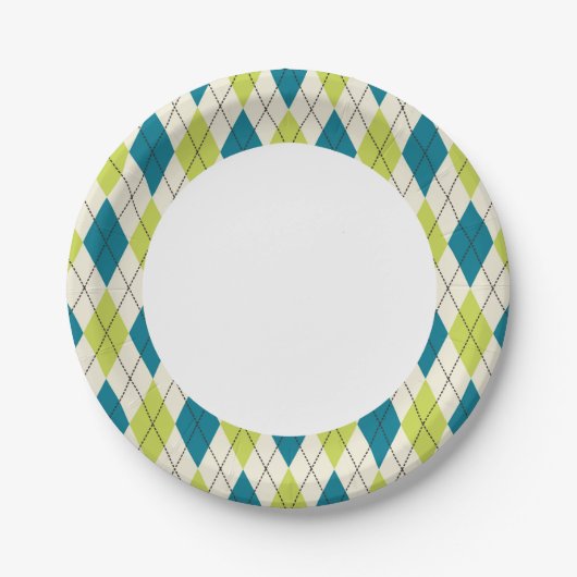 Assiettes En Carton Jacquard Bleu Et Vert (Devant)