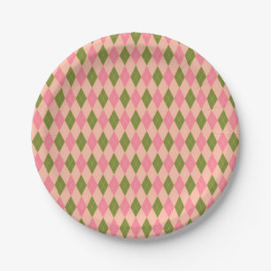 Assiettes En Carton Jacquard Preppy classique en rose et vert