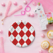 Assiettes En Carton Jacquard preppy Tartan Diamond Plaid Rouge Blanc (Fête)
