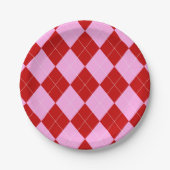 Assiettes En Carton Jacquard preppy Tartan Diamond Plaid Rouge rose (Devant)