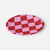 Assiettes En Carton Jacquard preppy Tartan Diamond Plaid Rouge rose (Angle)