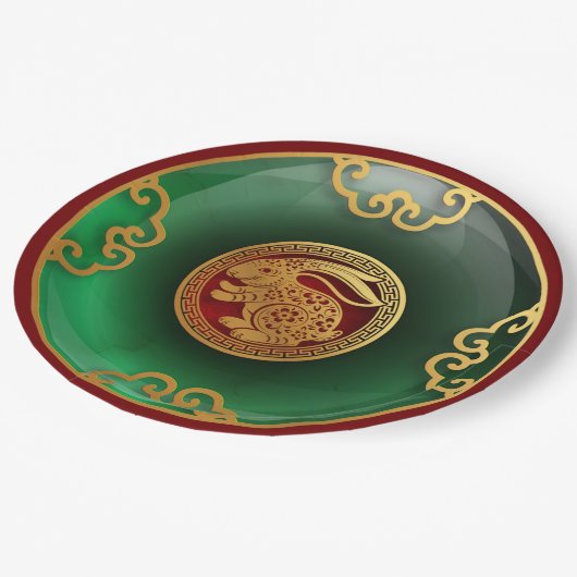 Assiettes En Carton Jade Nouvel An chinois du lapin (Angle)