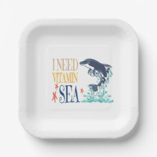 Assiettes En Carton J'ai besoin de vitamine mer drôle orque dauphin ét