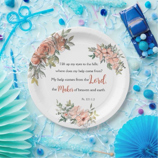 Assiettes En Carton "J'Ai Levé Les Yeux" Verset Biblique (Fête)