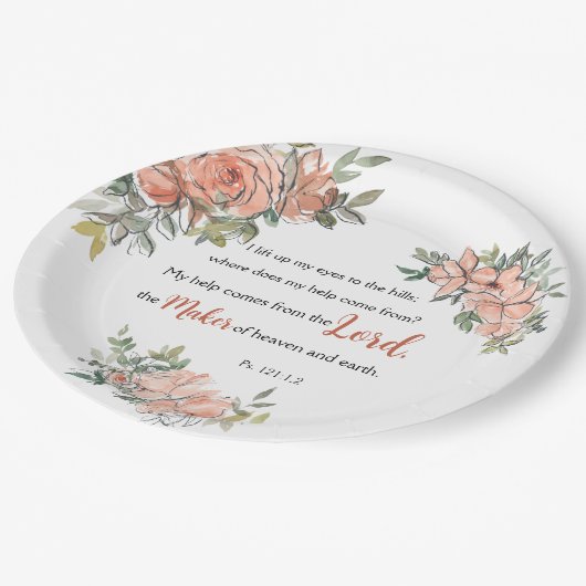 Assiettes En Carton "J'Ai Levé Les Yeux" Verset Biblique (Angle)