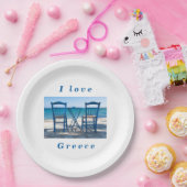 Assiettes En Carton J'aime Grèce taverna photo bleu et blanc (Fête)