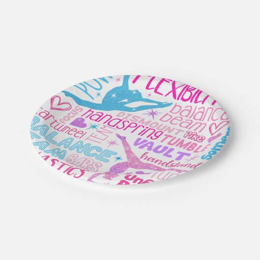 Assiettes En Carton J'aime Gymnastique-filles rose, violet et bleu (Angle)