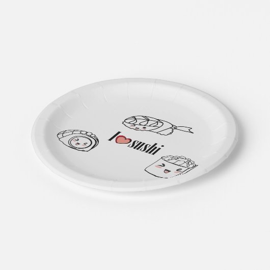 Assiettes En Carton J'aime la plaque à papier de sushi (Angle)