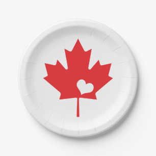 Assiettes En Carton J'aime le Canada - coeur canadien de feuille