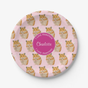 Assiettes En Carton J'aime le motif rose de hamster de hamsters