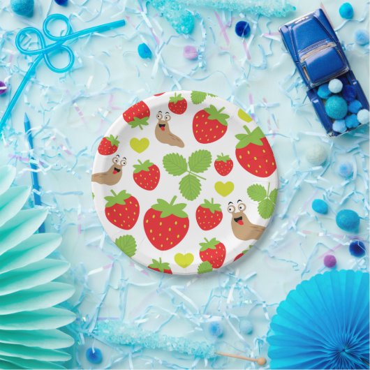 Assiettes En Carton J'aime les fraises Motif sans couture (Fête)