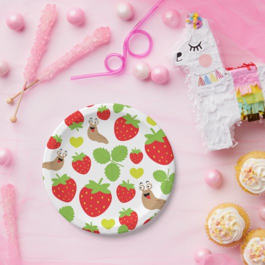 Assiettes En Carton J'aime les fraises Motif sans couture (Fête)