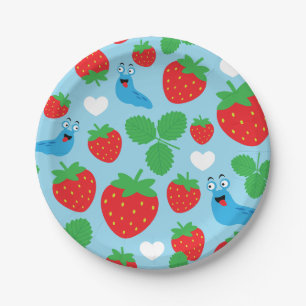 Assiettes En Carton J'aime les fraises Motif sans couture