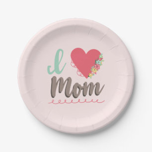 Assiettes En Carton J'aime maman rose