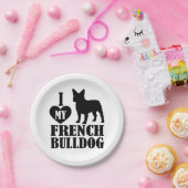 Assiettes En Carton J'aime mon chien de taureau français (Fête)