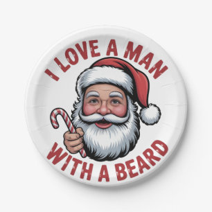 Assiettes En Carton J'aime un homme avec une barbe Père Noël barbu Noë