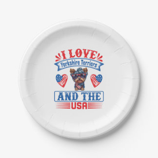 Assiettes En Carton J'aime Yorkshire Terriers et les USA 01