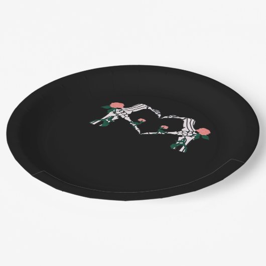 Assiettes En Carton Jamais Wilts - Squelette Mains Roses (Angle)