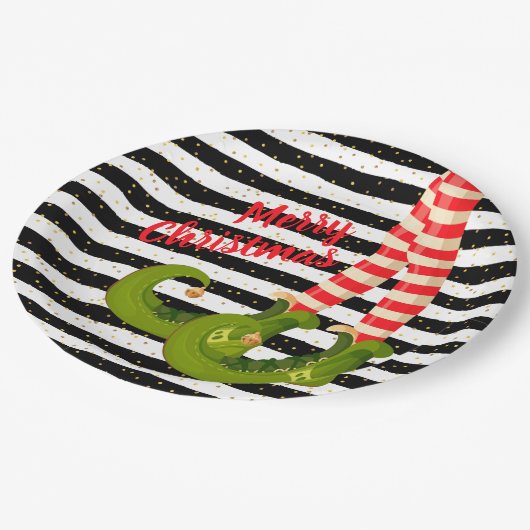 Assiettes En Carton Jambes elfes de Noël Blancs et Noirs (Angle)