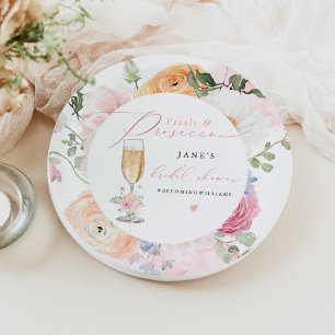 Assiettes En Carton JANE Blush Fleurs & Prosecco Baby Shower de Mariag