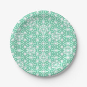 Assiettes En Carton Japonais Asanoha motif - aqua clair