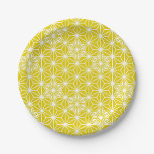 Assiettes En Carton Japonais Asanoha motif - moutarde or et blanc