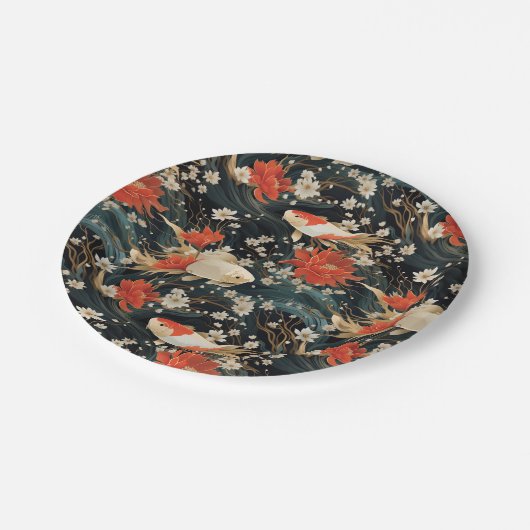 Assiettes En Carton Japonais Koi Poisson Motif (Angle)